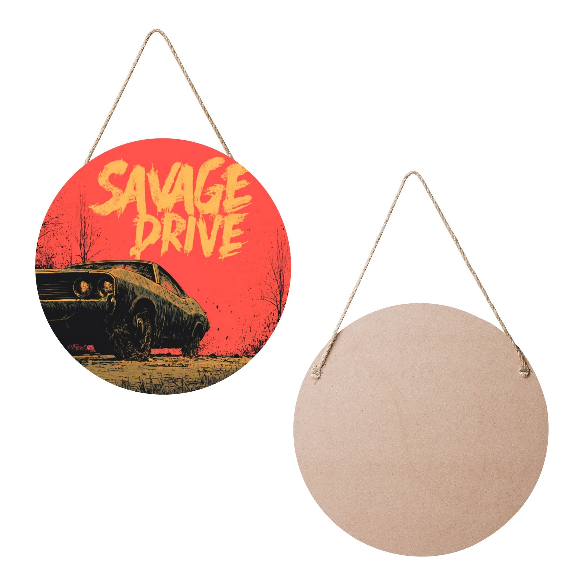 Creative Vintage Round Wooden Wall Art – 12" Hanging Décor, Thick Wood Panel with Waterproof Finish & Rope, Ideal for Living Room, Bedroom, Office, Café, or Studio