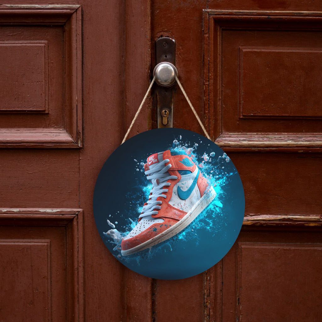 Sneaker Theme Round Wooden Wall Art – 12" Street Style Decorative Hanging Panel, Thick Wood Board, Waterproof Finish with Hanging Rope, Modern Home & Room Décor