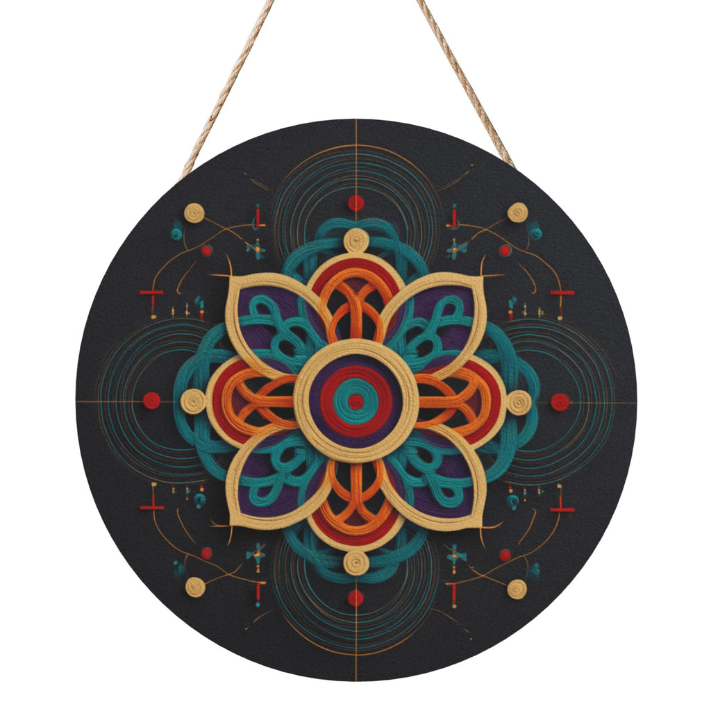 Geometric Mandala Round Wooden Wall Art – 12" Hanging Decorative Panel, Thick Wood Board, Waterproof with Hanging Rope, Ideal for Living Room, Bedroom, Study, or Yoga Space