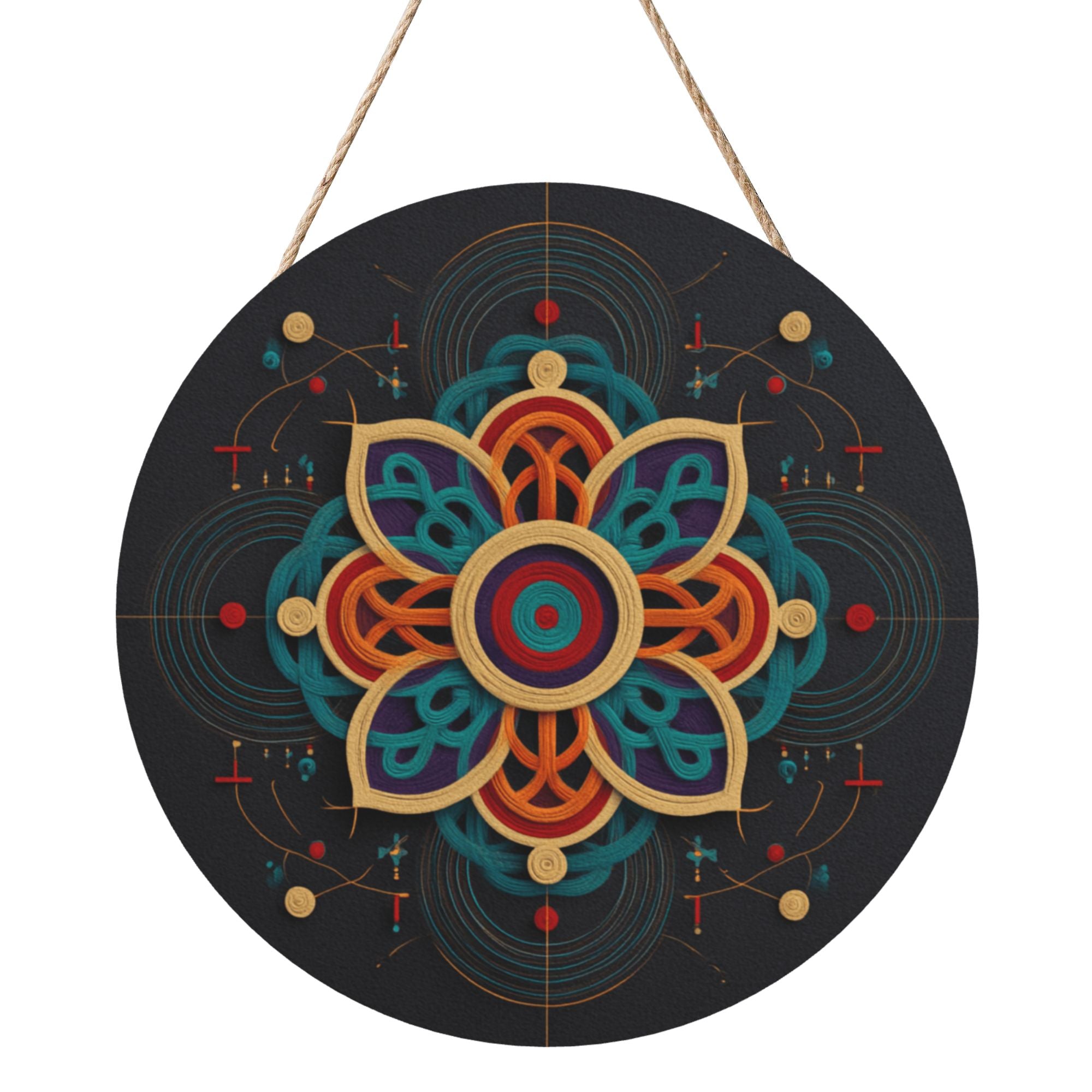 Geometric Mandala Round Wooden Wall Art – 12" Hanging Decorative Panel, Thick Wood Board, Waterproof with Hanging Rope, Ideal for Living Room, Bedroom, Study, or Yoga Space