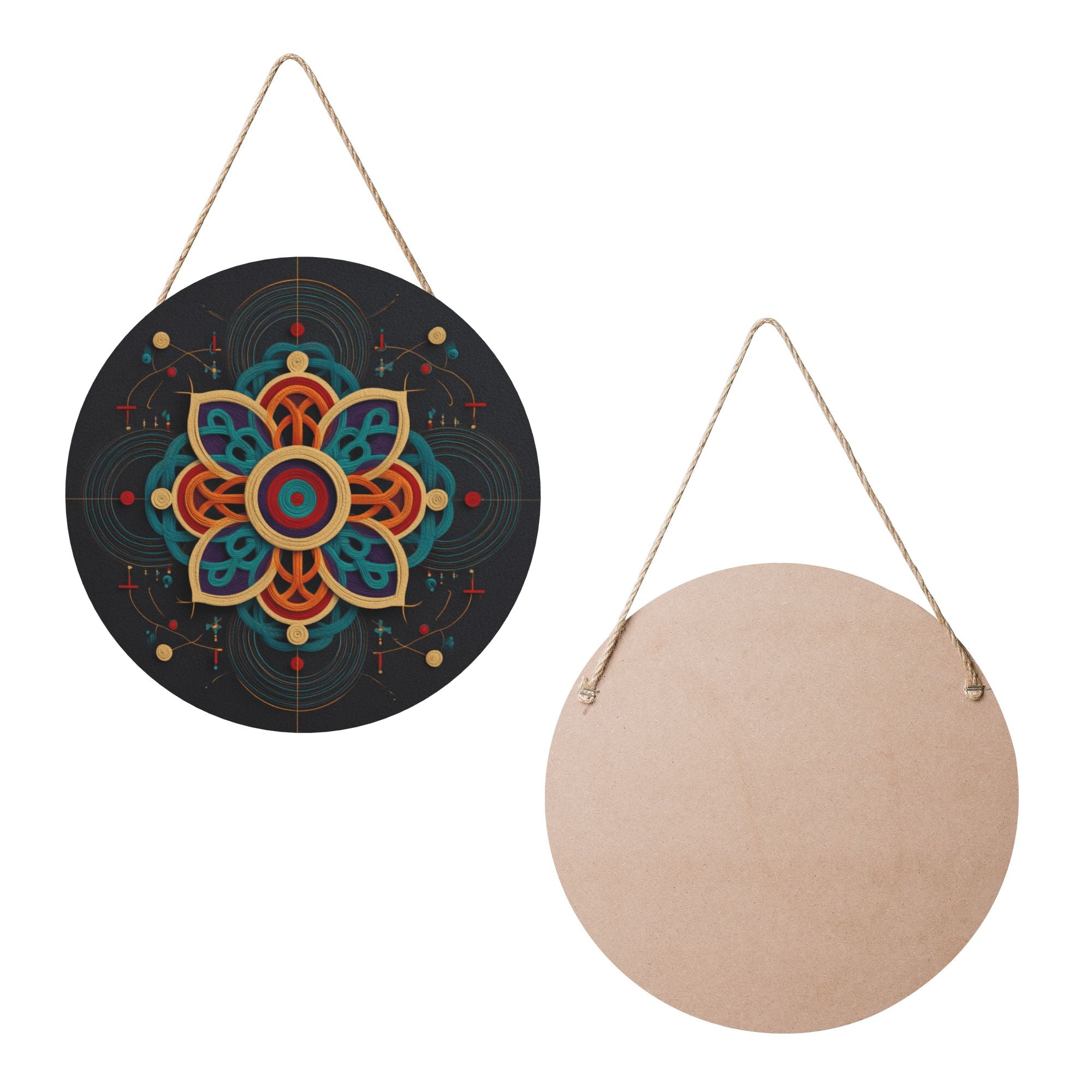 Geometric Mandala Round Wooden Wall Art – 12" Hanging Decorative Panel, Thick Wood Board, Waterproof with Hanging Rope, Ideal for Living Room, Bedroom, Study, or Yoga Space