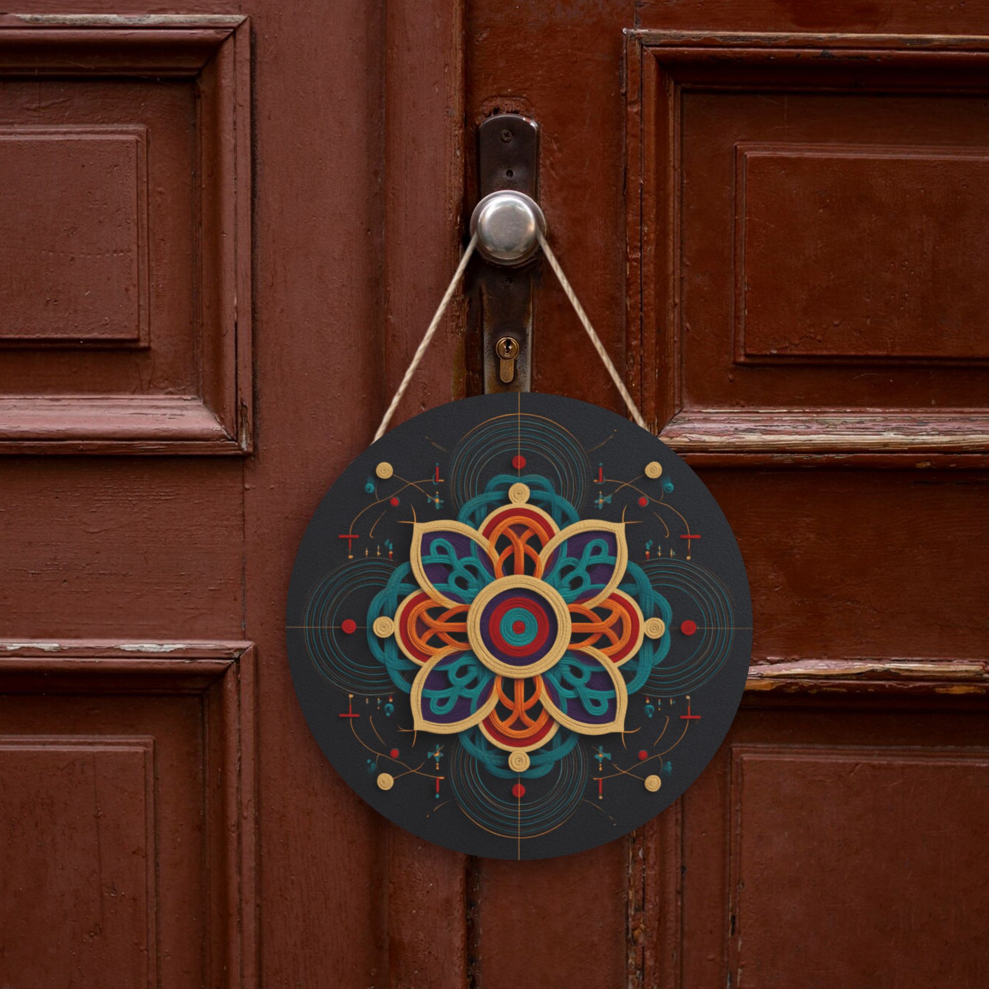 Geometric Mandala Round Wooden Wall Art – 12" Hanging Decorative Panel, Thick Wood Board, Waterproof with Hanging Rope, Ideal for Living Room, Bedroom, Study, or Yoga Space