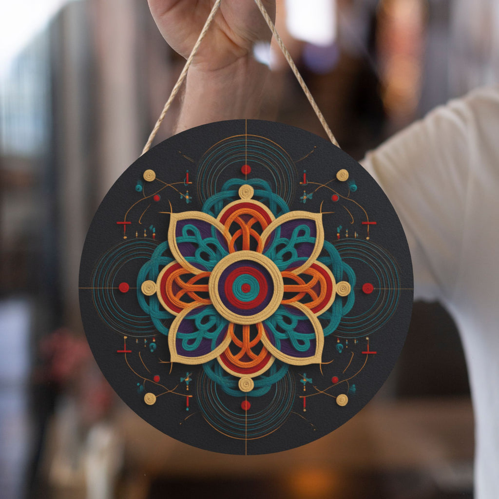 Geometric Mandala Round Wooden Wall Art – 12" Hanging Decorative Panel, Thick Wood Board, Waterproof with Hanging Rope, Ideal for Living Room, Bedroom, Study, or Yoga Space