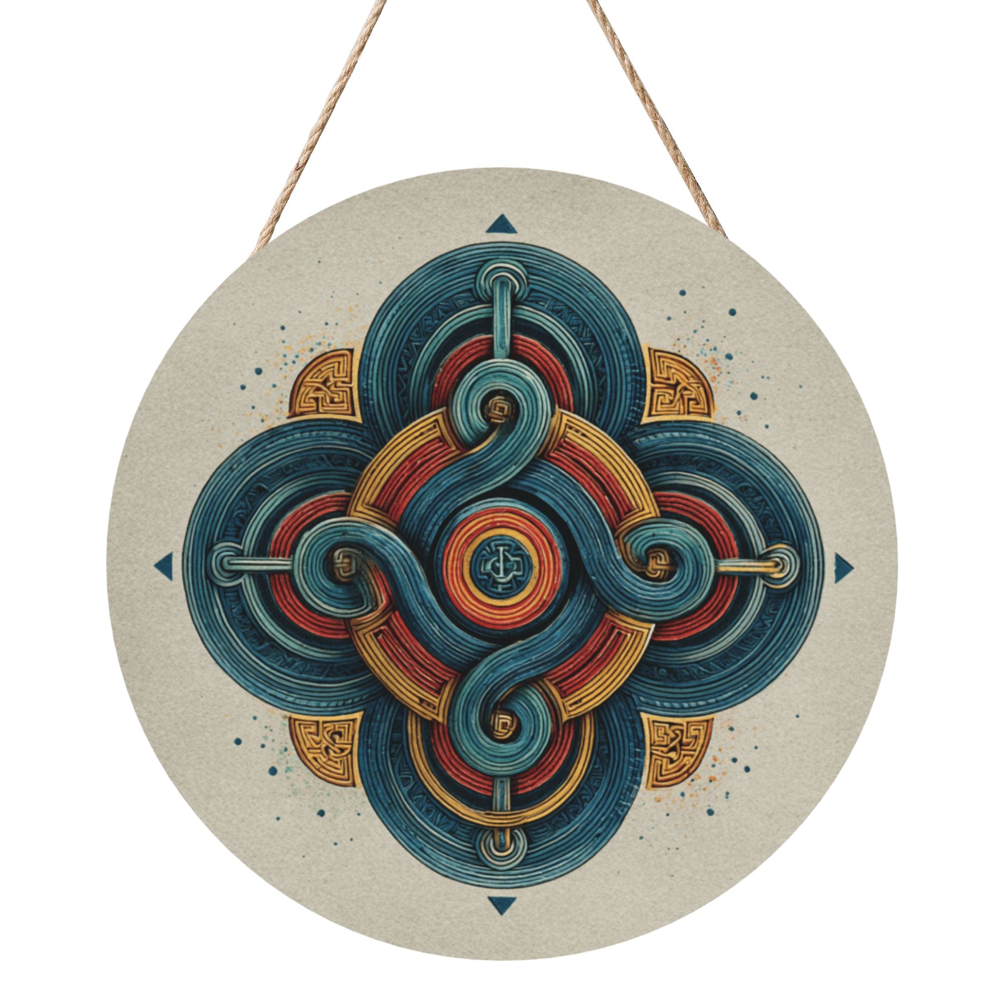 Vintage Geometric Round Wooden Wall Art – 12" Hanging Decorative Panel, Thick Wood Board, Waterproof with Hanging Rope, Ideal for Living Room, Bedroom, Study, or Entryway Décor
