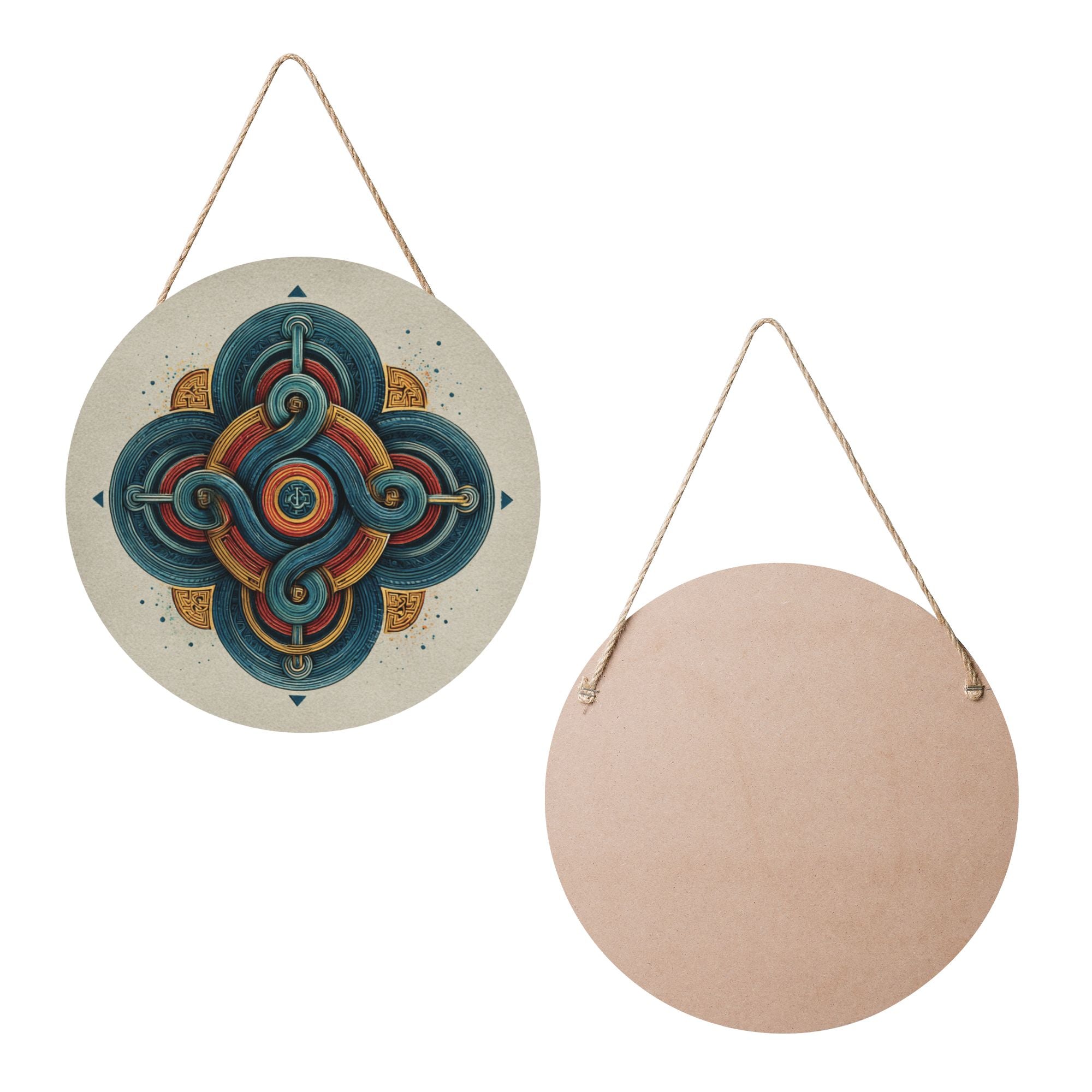 Vintage Geometric Round Wooden Wall Art – 12" Hanging Decorative Panel, Thick Wood Board, Waterproof with Hanging Rope, Ideal for Living Room, Bedroom, Study, or Entryway Décor