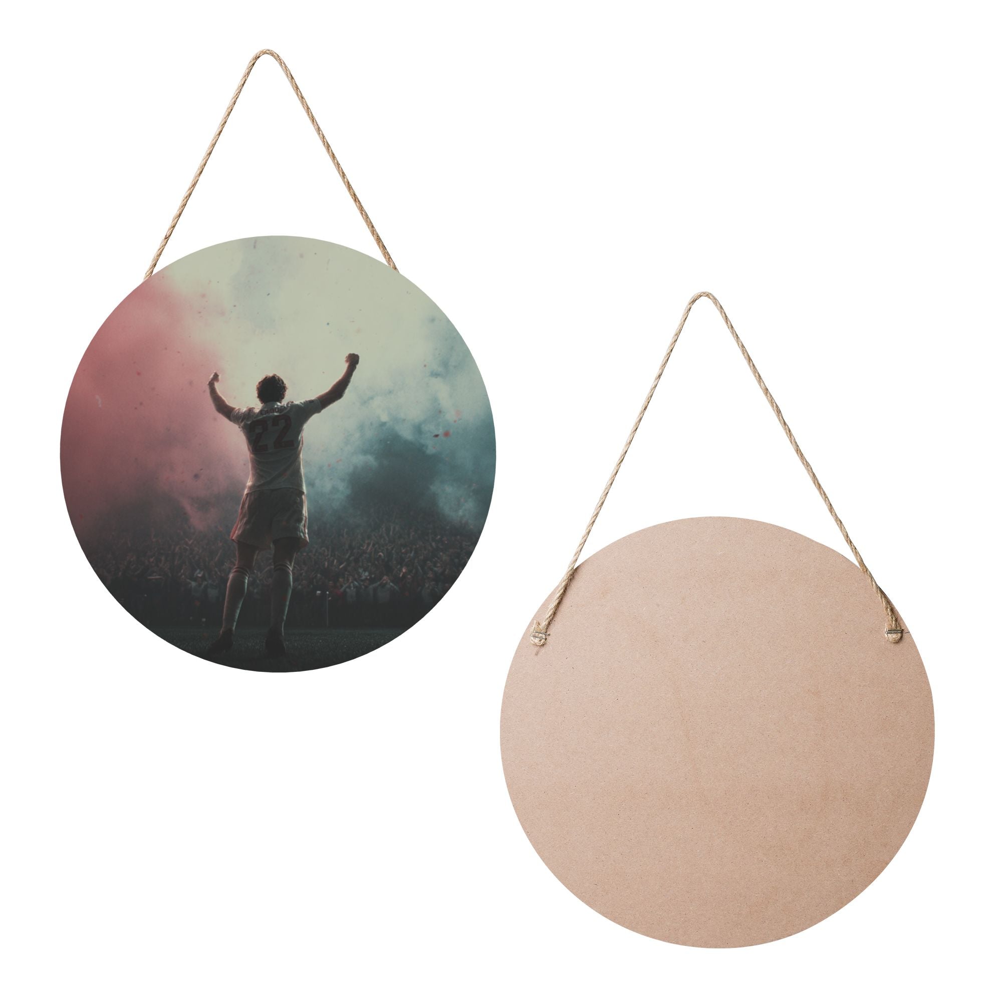Athlete Victory Celebration Round Wooden Wall Art – 12" Sports-Inspired Hanging Panel, Thick Wood Board, Waterproof Finish with Rope, Motivational Home & Gym Décor