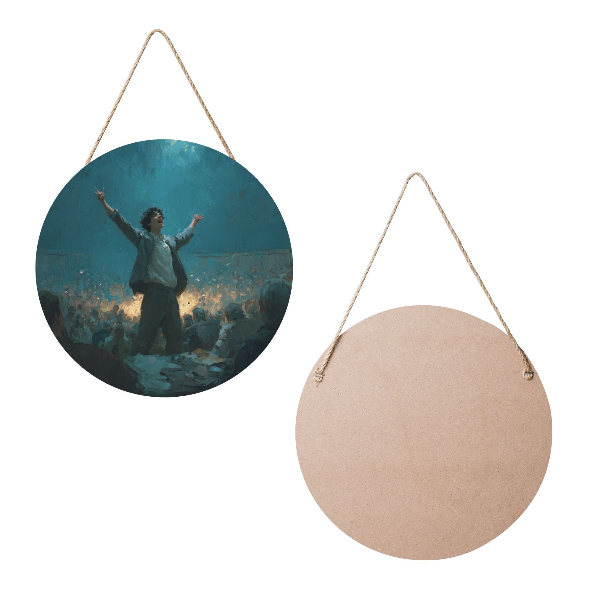 Performer Celebration Round Wooden Wall Art – 12" Artistic Hanging Panel, Thick Wood Board, Waterproof Finish with Rope, Home & Café Decorative Artwork