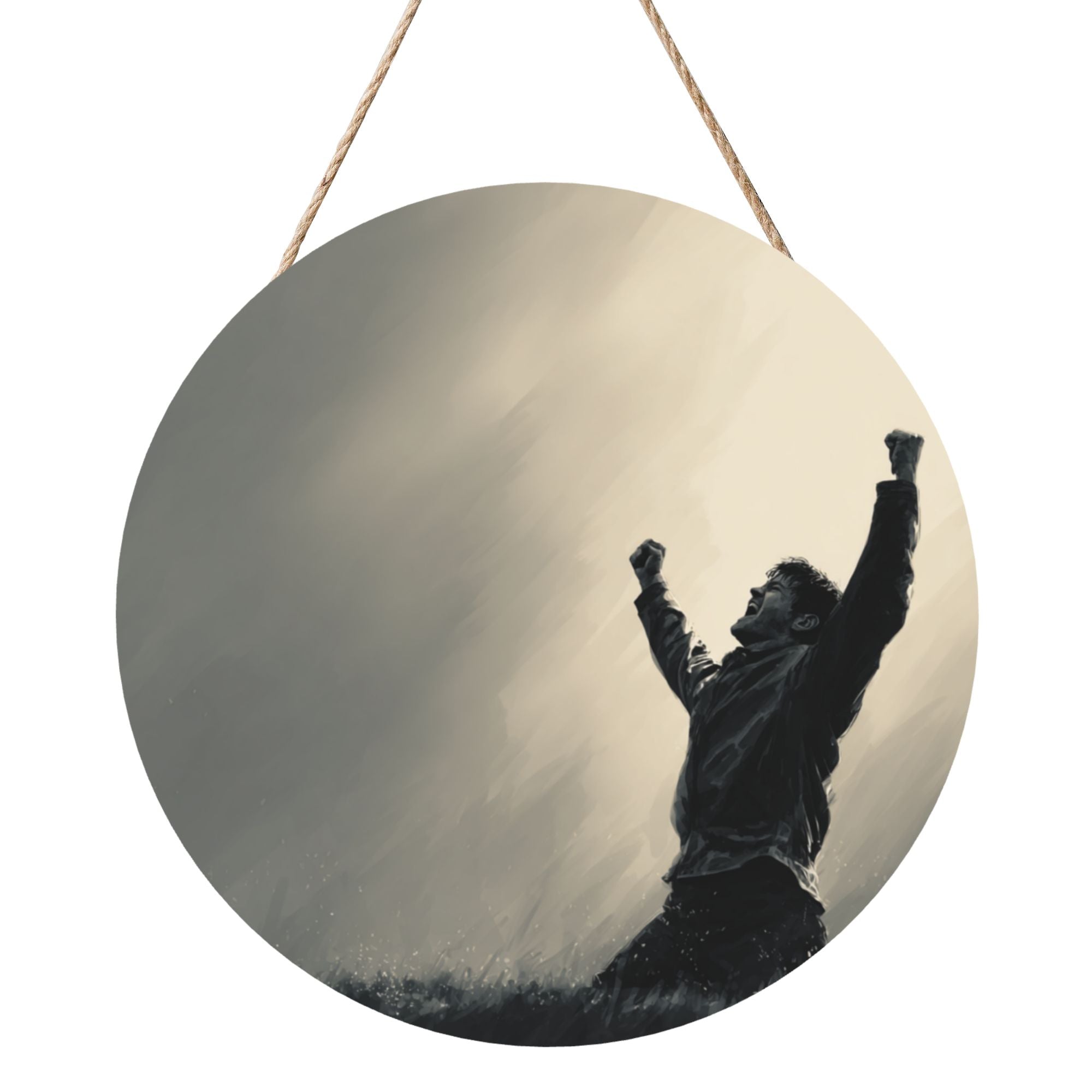 Victory Celebration Round Wooden Wall Art – 12" Inspirational Hanging Panel, Durable Thick Wood, Waterproof Finish with Rope, Perfect for Home, Office & Gym Decor