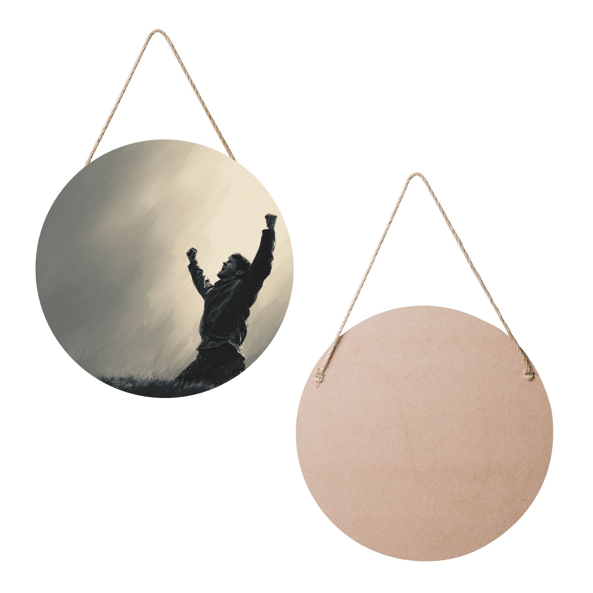 Victory Celebration Round Wooden Wall Art – 12" Inspirational Hanging Panel, Durable Thick Wood, Waterproof Finish with Rope, Perfect for Home, Office & Gym Decor