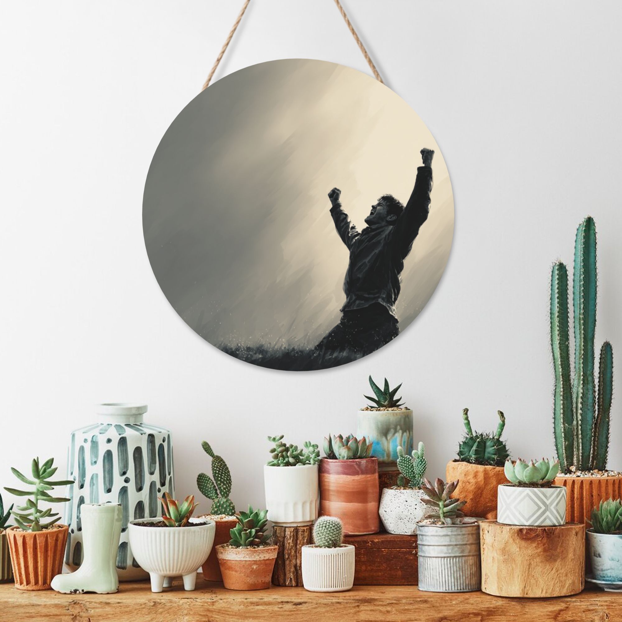 Victory Celebration Round Wooden Wall Art – 12" Inspirational Hanging Panel, Durable Thick Wood, Waterproof Finish with Rope, Perfect for Home, Office & Gym Decor