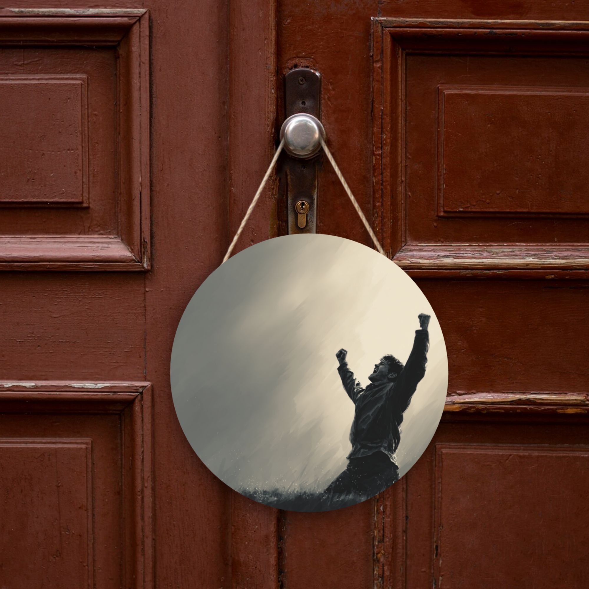 Victory Celebration Round Wooden Wall Art – 12" Inspirational Hanging Panel, Durable Thick Wood, Waterproof Finish with Rope, Perfect for Home, Office & Gym Decor