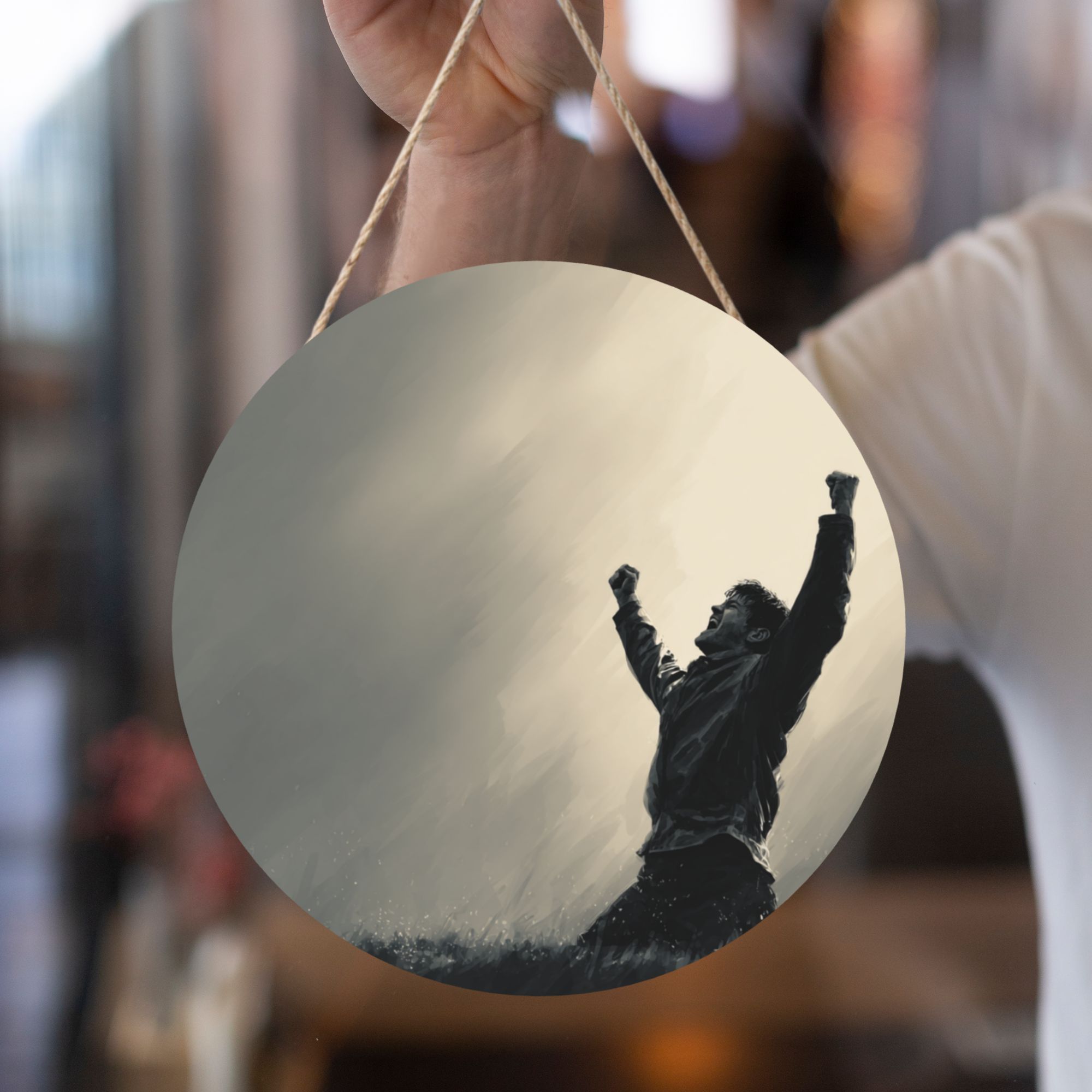 Victory Celebration Round Wooden Wall Art – 12" Inspirational Hanging Panel, Durable Thick Wood, Waterproof Finish with Rope, Perfect for Home, Office & Gym Decor